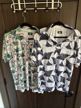 2 Waggle Polos - Pink Elephant & Green Palm Shirt - Tropical Button-Up